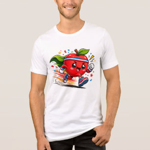 Super Red Apple Running Cartoon Fitness Mascot Tri-Blend Shirt