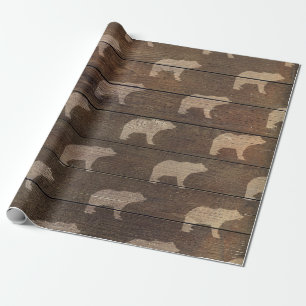 Super Rustic Brown Wood with Bears Mountain Cabin Wrapping Paper