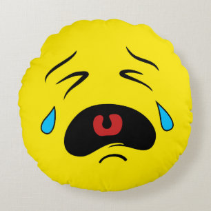 Super Sad Crying Face Emoji Round Cushion
