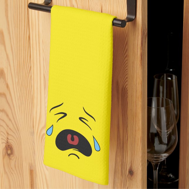 Super Sad Crying Face Emoji Tea Towel (Super Sad Crying Face Emoji kitchen towel)