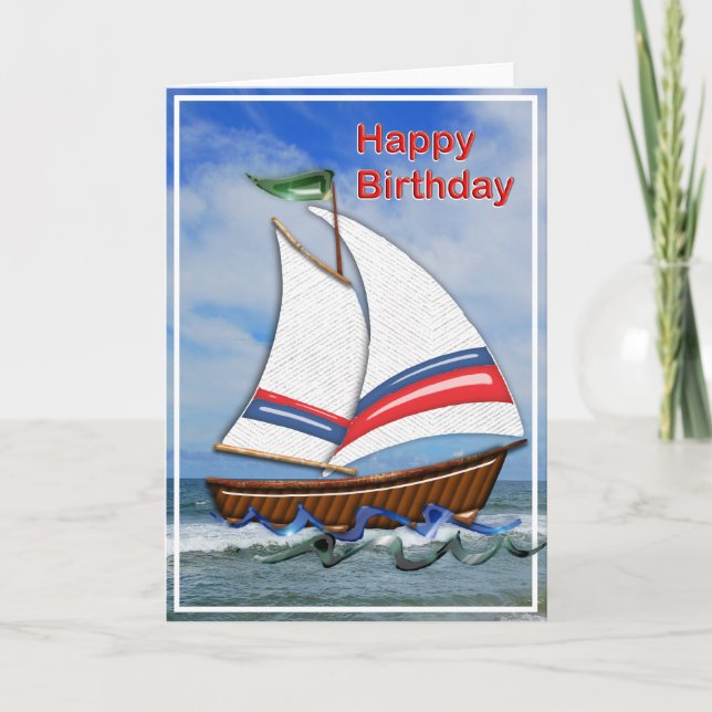 Super Sailboat on the High Seas Birthday Card (Front)