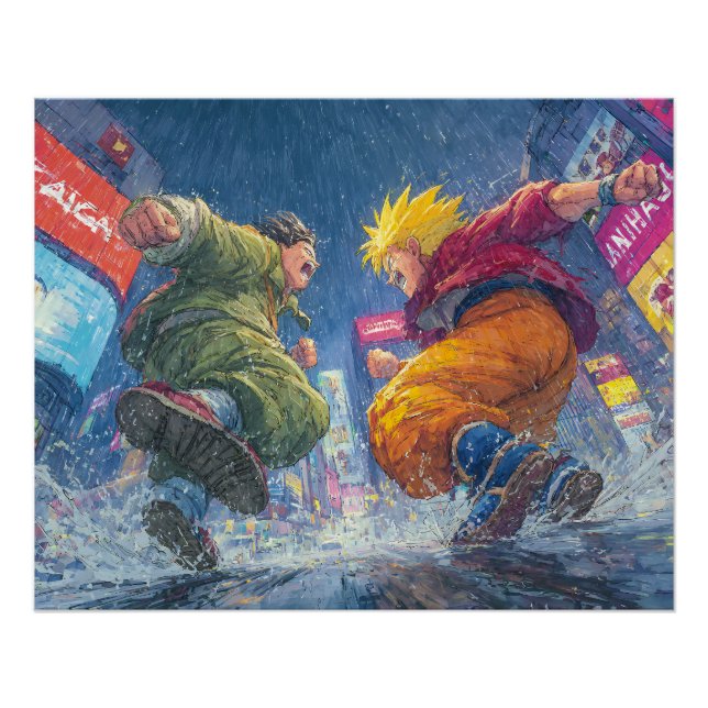 Super Saiyan Goku Epic Rain Fight Poster (Front)