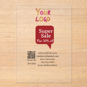 super sale business discount scan QR code details Acrylic Invitations