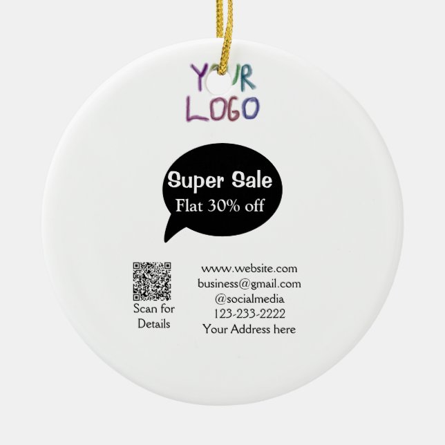 super sale business discount scan QR code details  Ceramic Ornament (Front)