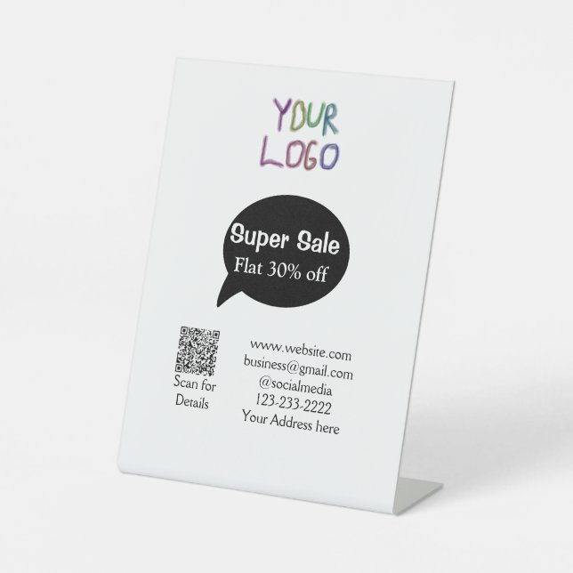 super sale business discount scan QR code details  Pedestal Sign (Front)