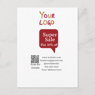 super sale business discount scan QR code details Postcard