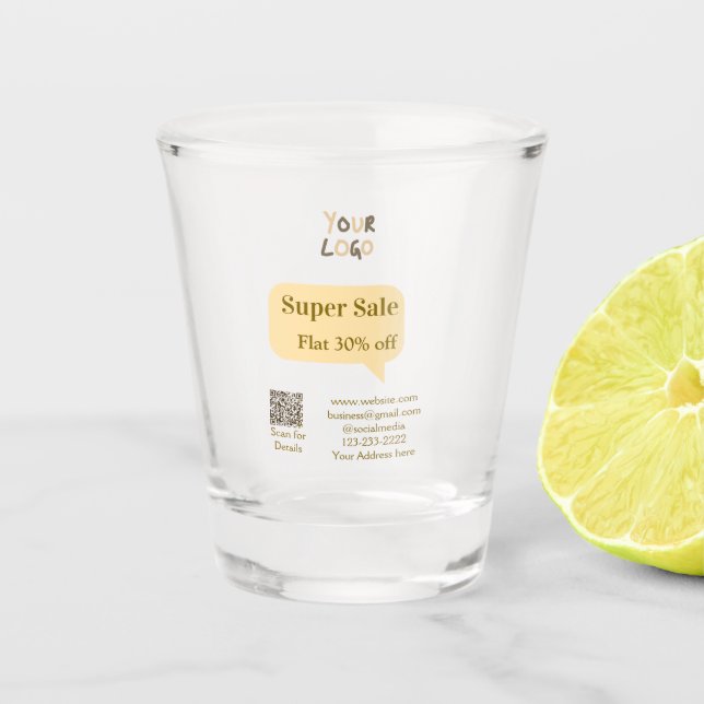 super sale business discount scan QR code details  Shot Glass (Front)