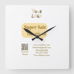 super sale business discount scan QR code details Square Wall Clock