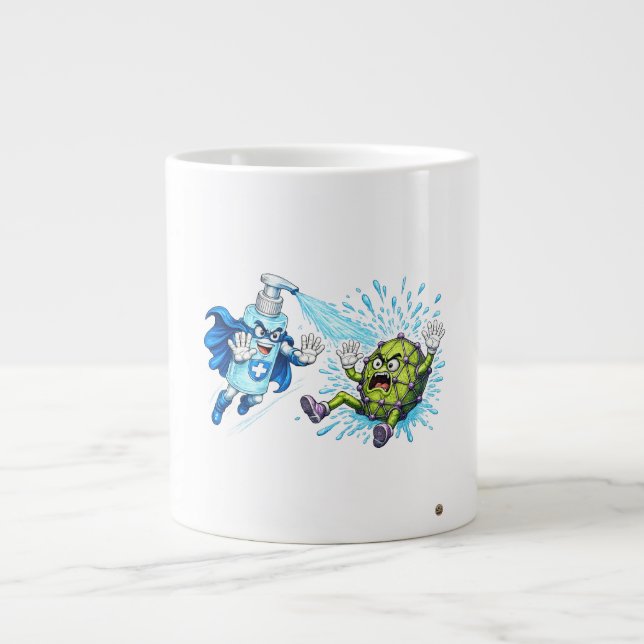 Super Sanitizer vs. Germ Monster Large Coffee Mug (Front)