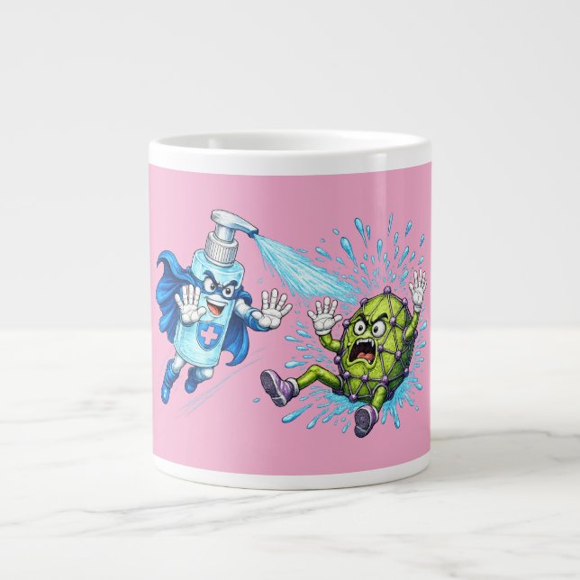 Super Sanitizer vs. Germ Monster  Large Coffee Mug (Front)