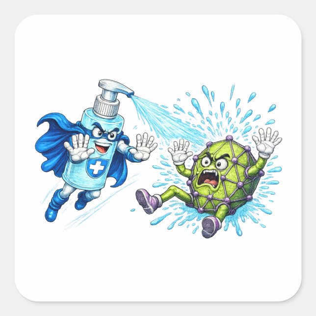 Super Sanitizer vs. Germ Monster Square Sticker (Front)