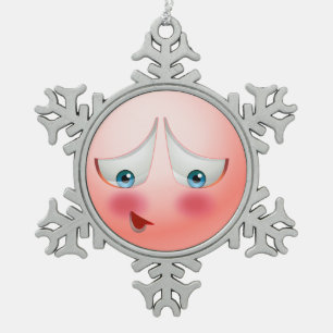 Super shy and blushing emoji snowflake pewter christmas ornament