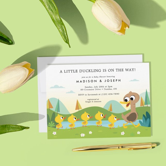 Super Simple | 5 Little Ducks Baby Shower Invitation (Invitation on table)