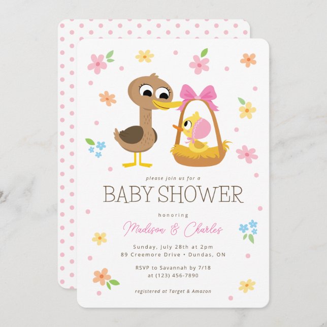 Super Simple | 5 Little Ducks Girl Baby Shower Invitation (Front/Back)