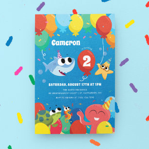 Super Simple   Finny the Shark Balloons Birthday Invitation