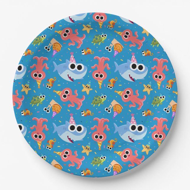 Super Simple | Finny the Shark Confetti Birthday Paper Plate (Front)