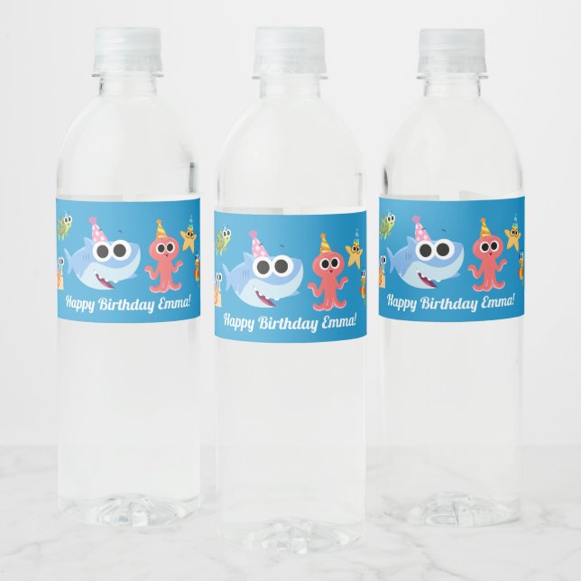 Super Simple | Finny the Shark Confetti Birthday Water Bottle Label (Bottles)