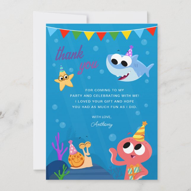 Super Simple | Finny the Shark Ocean Birthday Thank You Card (Front)