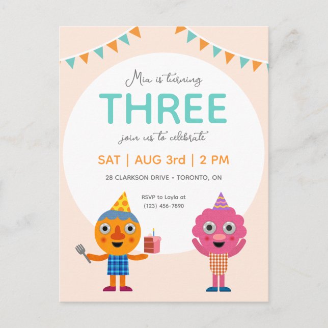 Super Simple | Noodle & Pals  Pink Birthday Postcard (Front)