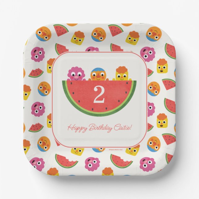 Super Simple | Noodle & Pals Watermelon Party Paper Plate (Front)