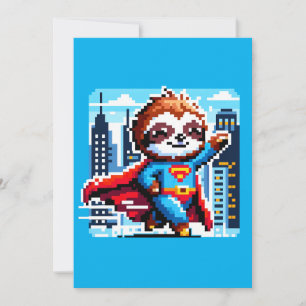 Super Sloth Funny Pixel Art Hero Cityscape Design Holiday Card