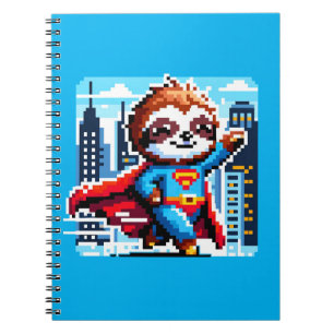Super Sloth Funny Pixel Art Hero Cityscape Design Notebook