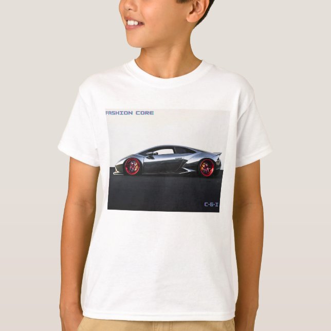 super sports car on white boys t-shirt (Front)
