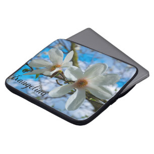 Super Spring Magnolia Blossom Custom Name Laptop Sleeve