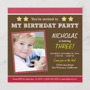 Super Star! Boy's Red Birthday Party Invitation