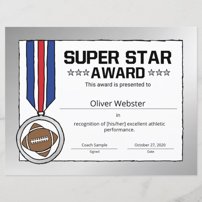 Super Star Football Player Award Football Award (Front)