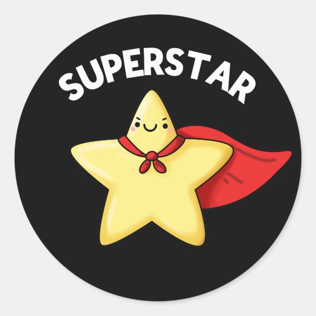 Super Star Funny Astronomy Pun Dark BG Classic Round Sticker (Front)