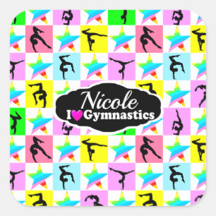 SUPER STAR GYMNAST GIRL DESIGN SQUARE STICKER