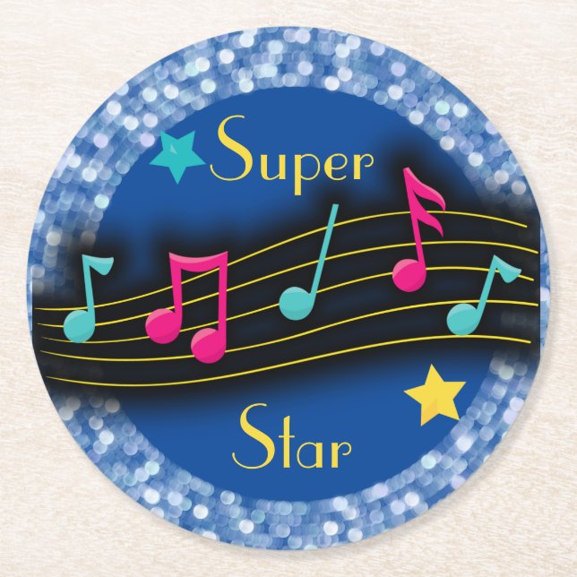 Super Star Music Notes Classic Round  Round Paper Coaster (Front)