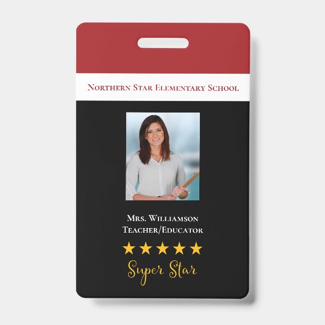 Super Star School Teacher ID Photo Badge (Front)