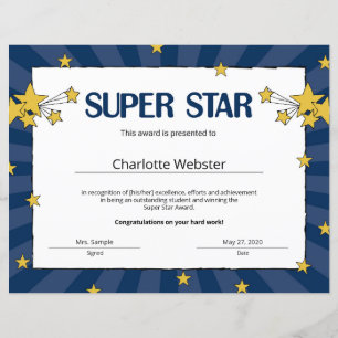 Super Star Student Recognition Certificates