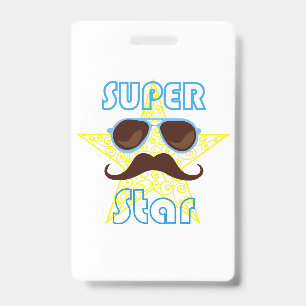 Super Star with sunglasses and moustache ID Badge