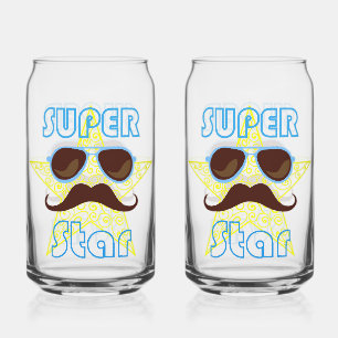 Super Star with sunglasses and mustache Can Glass