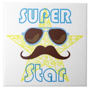 Super Star with sunglasses and mustache Ceramic Tile