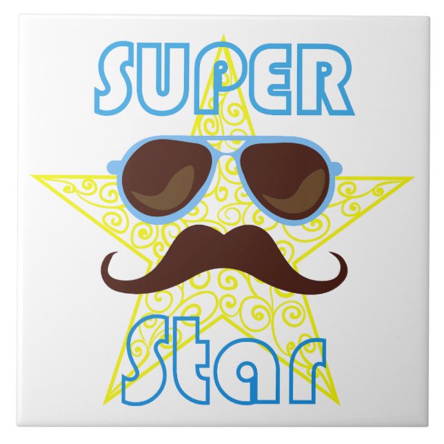 Super Star with sunglasses and mustache Ceramic Tile (Front)