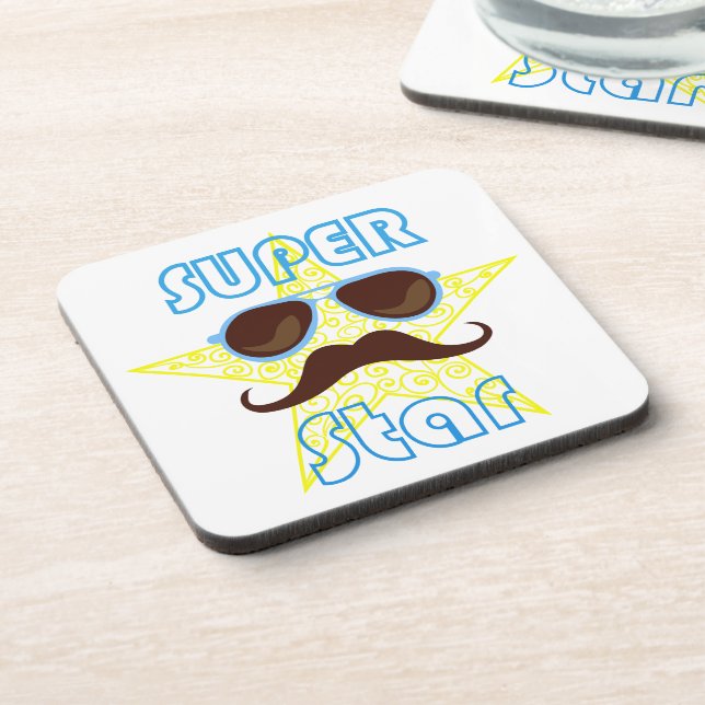 Super Star with sunglasses and mustache Coaster (Left Side)