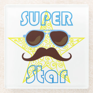 Super Star with sunglasses and mustache Glass Coaster