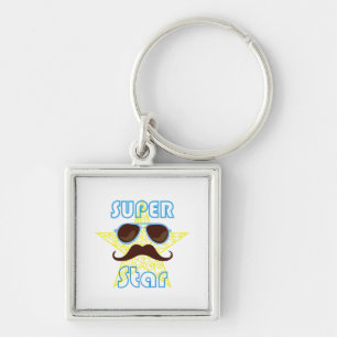 Super Star with sunglasses and mustache Key Ring