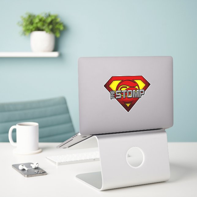 Super STOMP Custom-Cut Vinyl Sticker (Laptop On Desk)