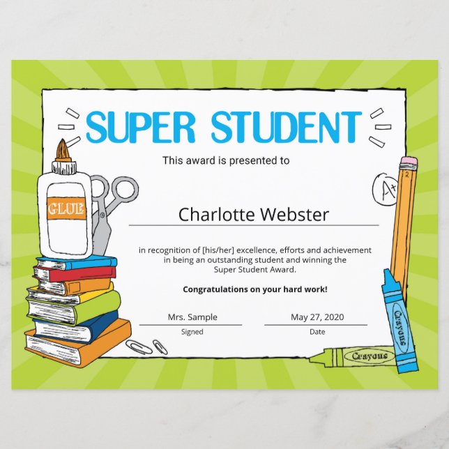 Super Student Student Recognition Certificates (Front)