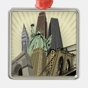 Super Stylised Cityscape NYC Metal Ornament