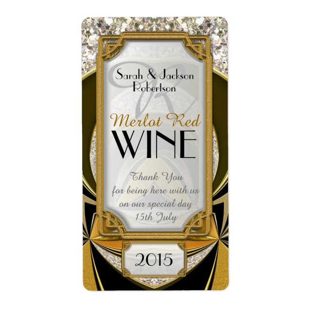 Super Stylish Gold Black Art Deco Wine Labels (Front)