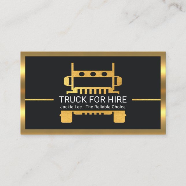 Super Stylish Gold Semi Truck Logistics Trucker Business Card (Front)