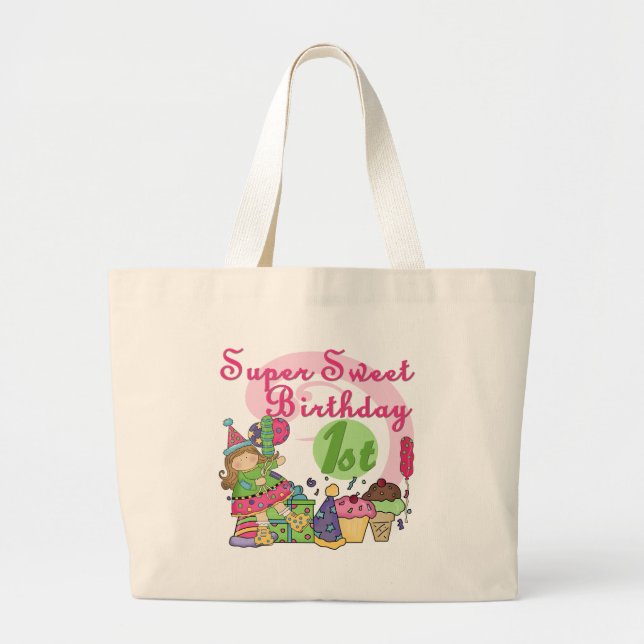 Super Sweet 1st Birthday T-shirts and Gifts Large Tote Bag (Front)