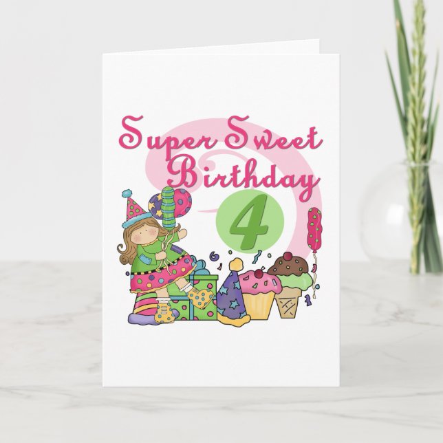 Super Sweet 4th Birthday T-shirts and Gifts Card (Front)