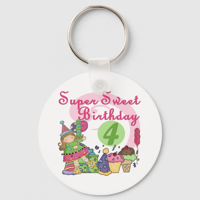 Super Sweet 4th Birthday T-shirts and Gifts Key Ring (Front)